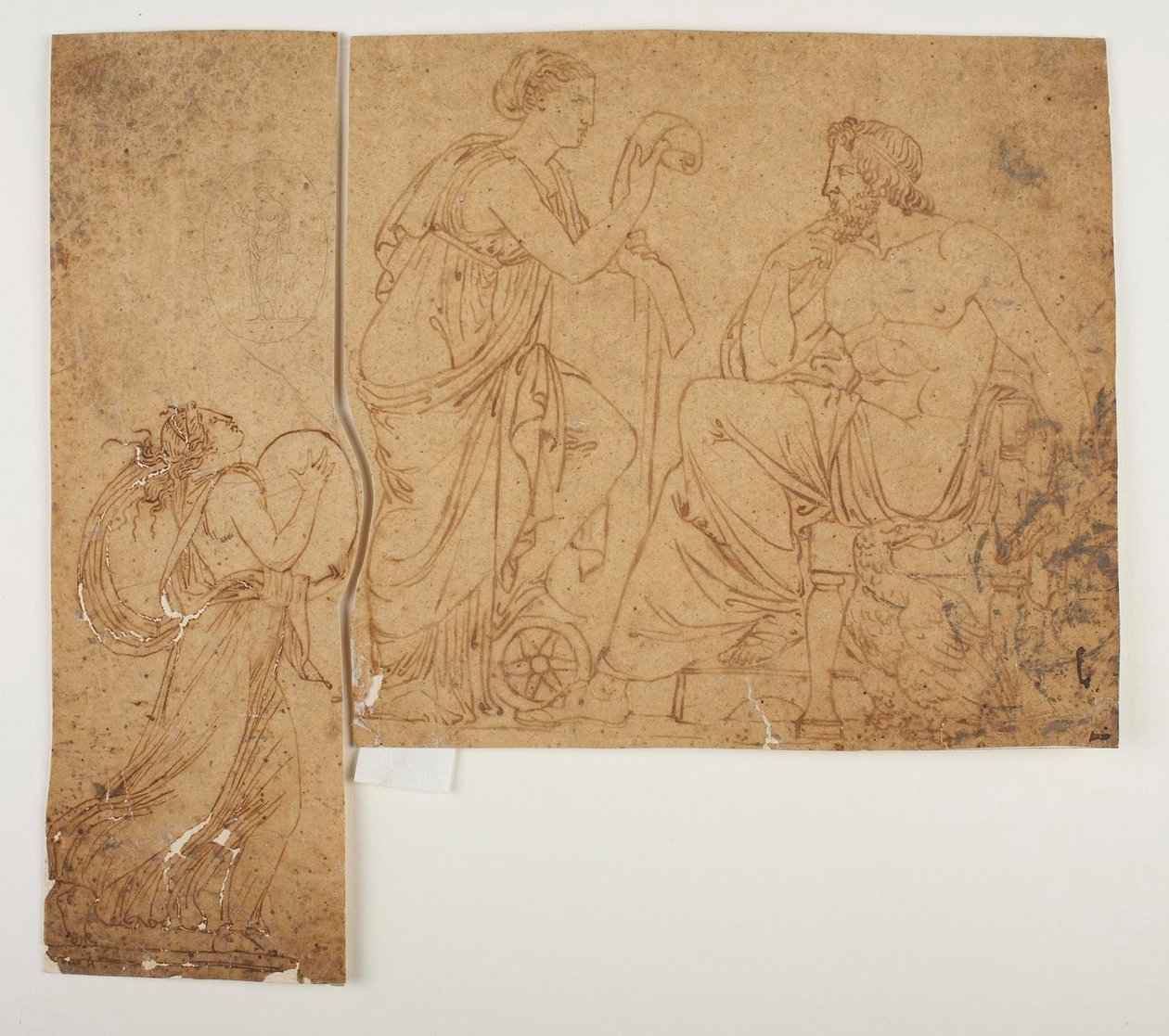 Mänade spielt das Zimbel. Nemesis liest Jupiter die Taten der Menschen vor de Bertel Thorvaldsen