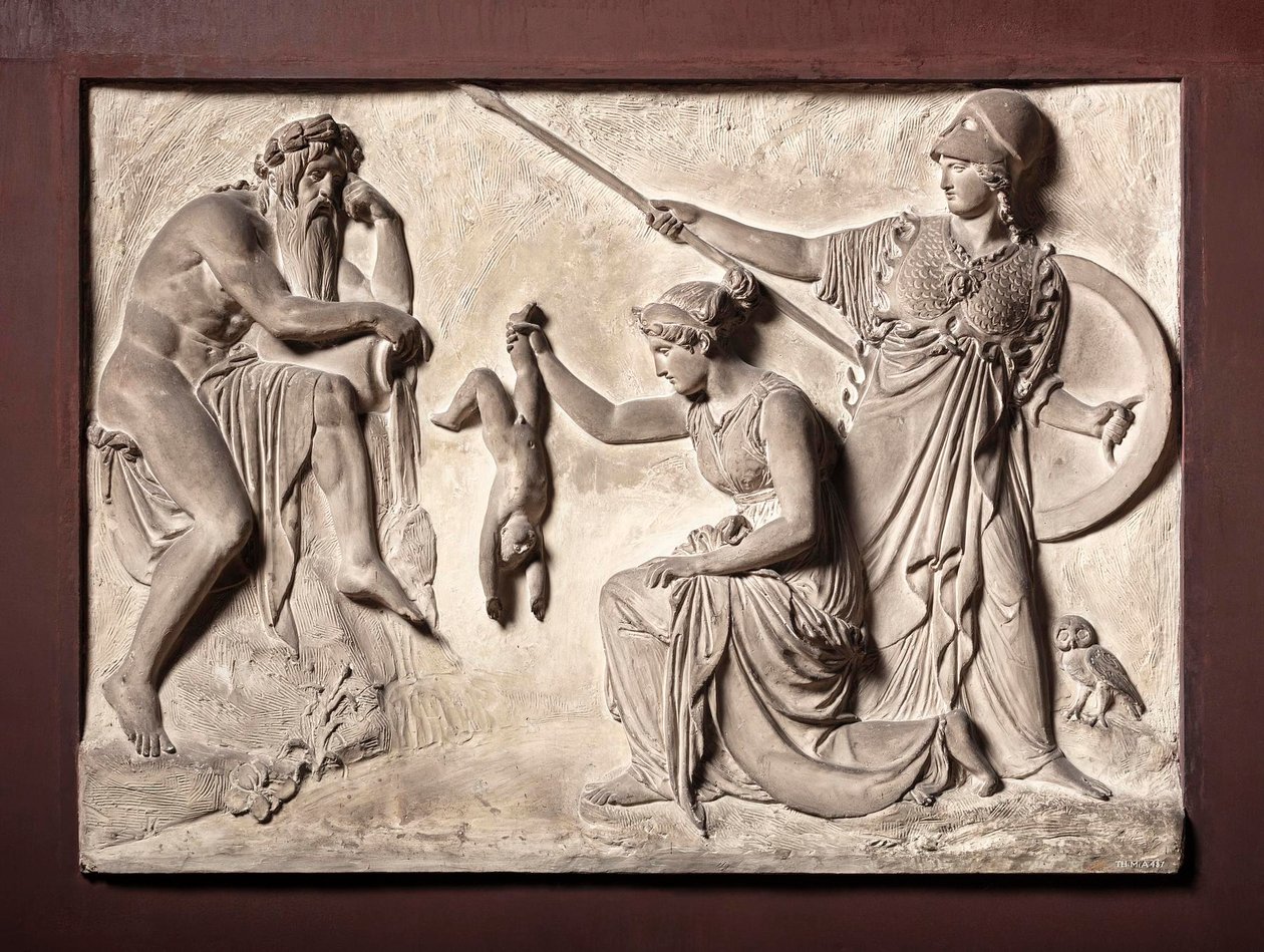 Tétis a mergulhar Aquiles no rio Estige de Bertel Thorvaldsen