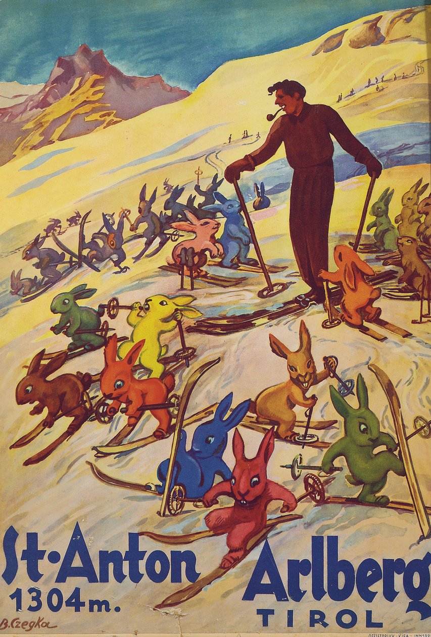 St. Anton, Arlberg, c.1930 (litografia a cores) de Bertha Czegka