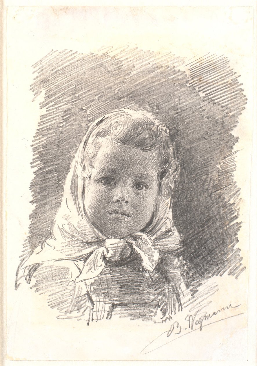 Retrato de uma menina com um lenço na cabeça de Bertha Wegmann