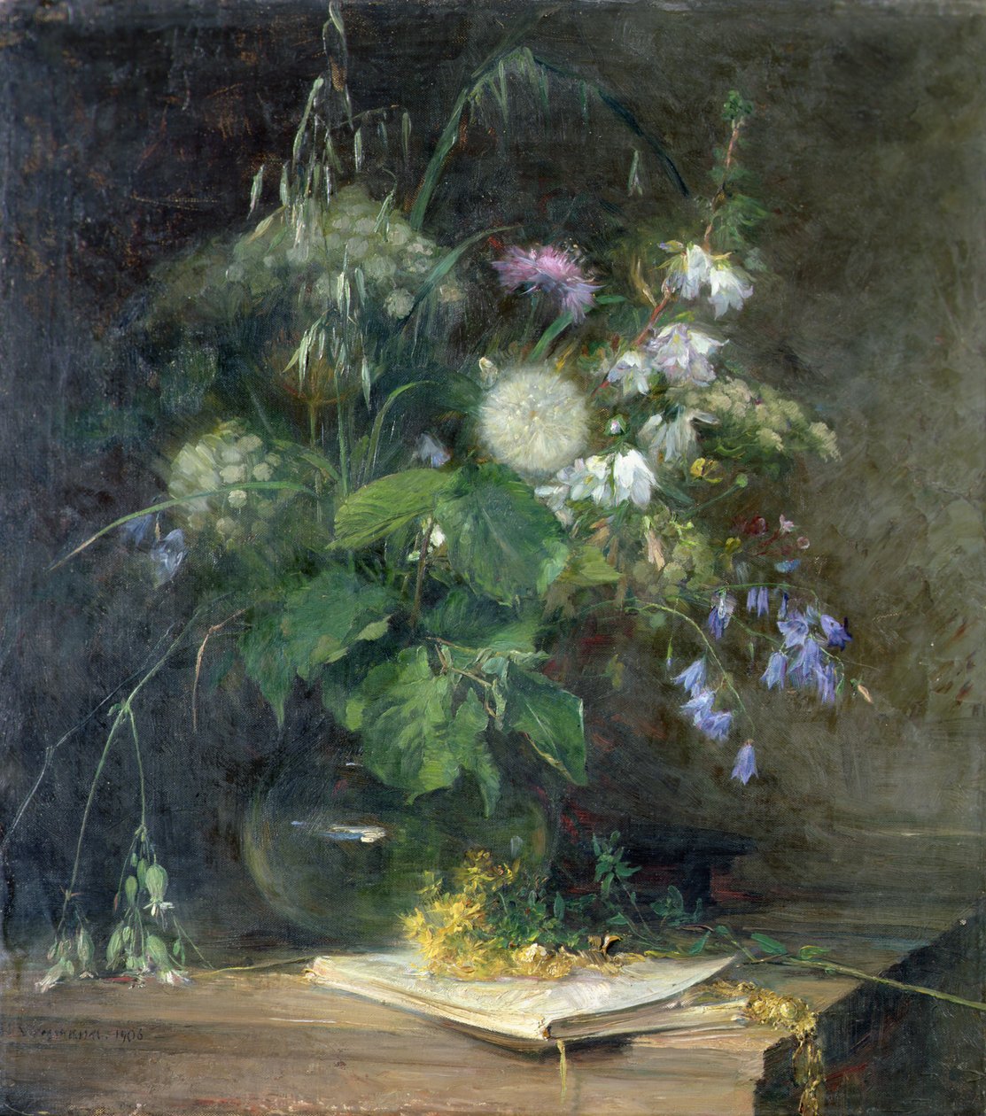 Flores silvestres num vaso de vidro de Bertha Wegmann