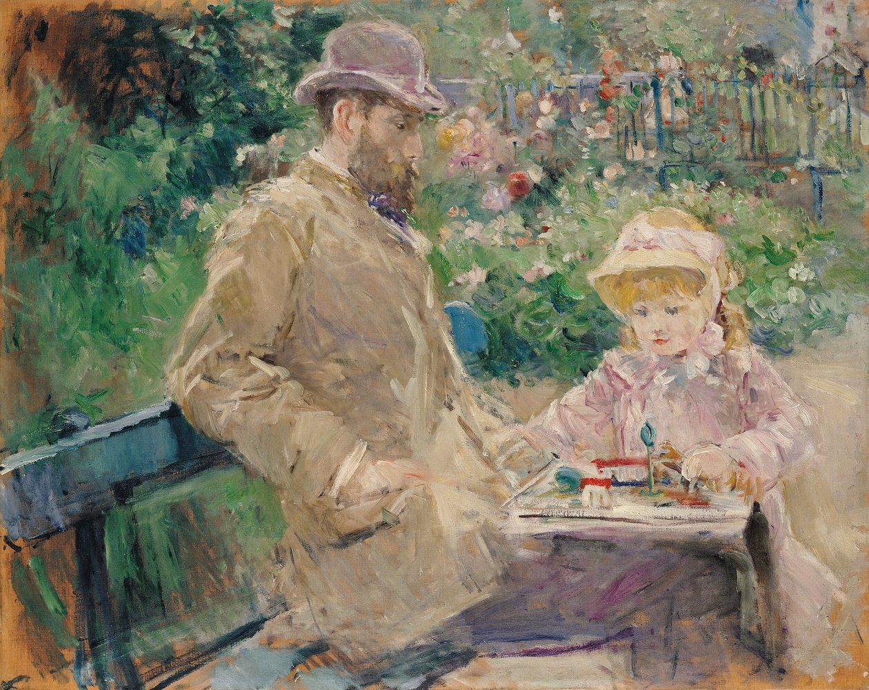 Eugene Manet (1833-92) com sua filha em Bougival, c.1881 de Berthe Morisot