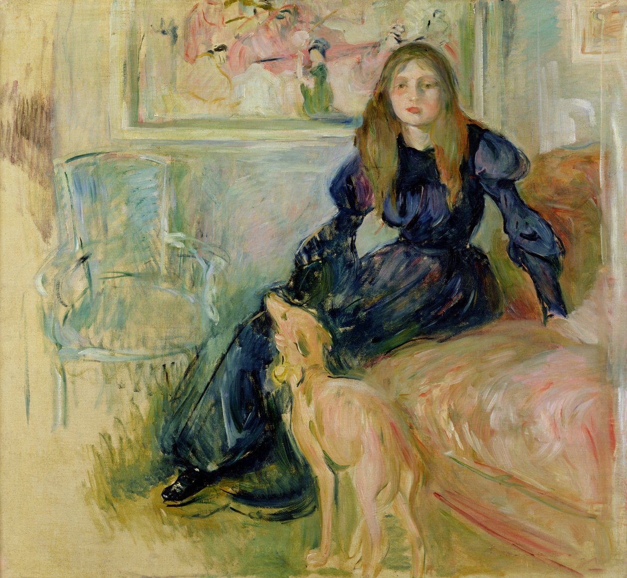 Julie Manet (1878-1966) e seu Greyhound Laerte, 1893 de Berthe Morisot