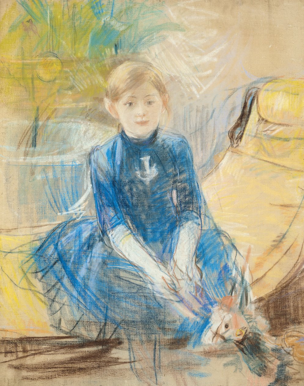 Menina com uma camisa azul, 1886 (pastel sobre tela) de Berthe Morisot