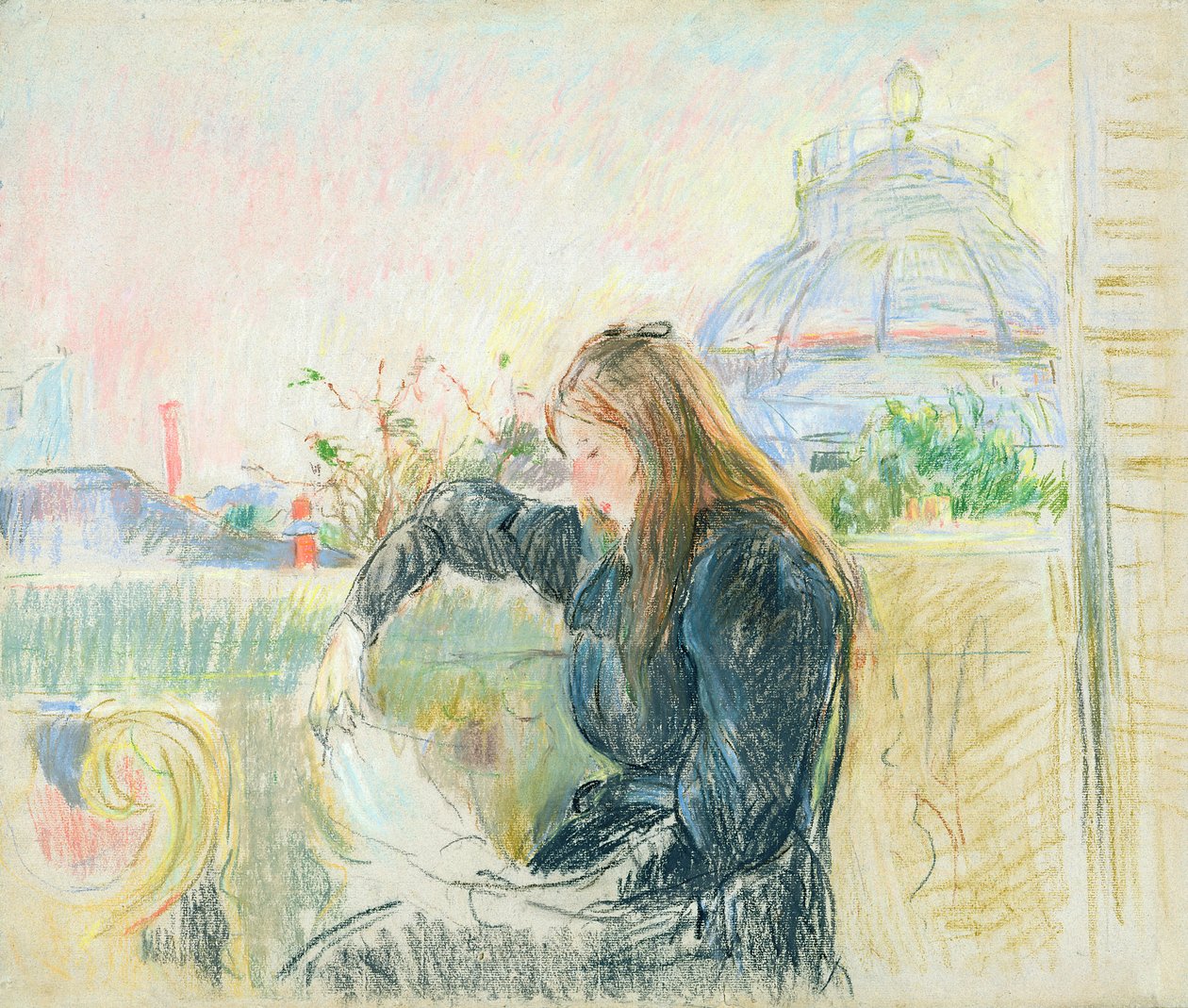 Na Varanda, 1893 (pastel sobre papel) de Berthe Morisot