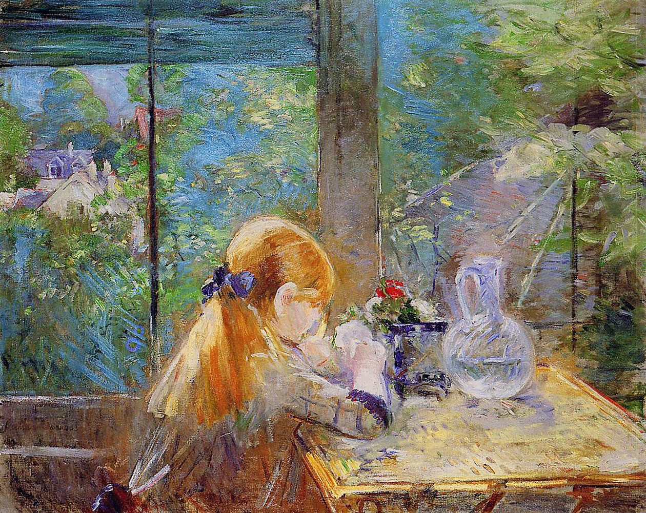 Garota ruiva sentada em uma varanda, 1884 de Berthe Morisot