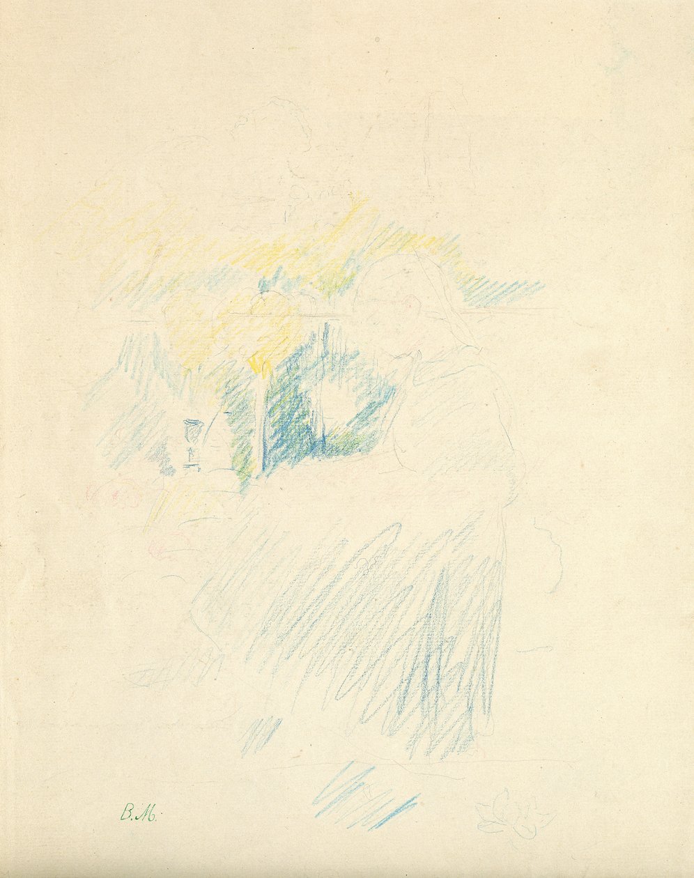 Jovem sentada, 1888 (lápis de cor sobre papel) de Berthe Morisot