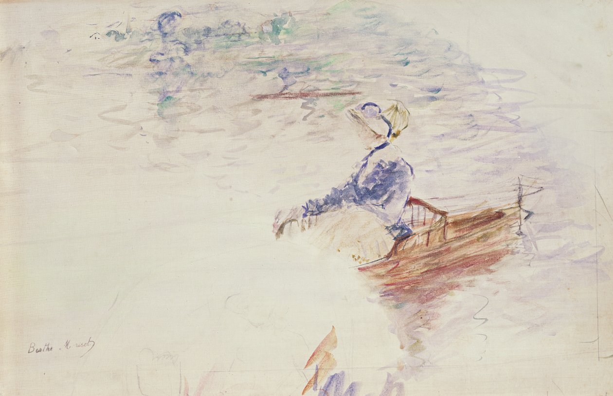 Esboço de uma jovem mulher em um barco, 1886 (wc na tela) de Berthe Morisot