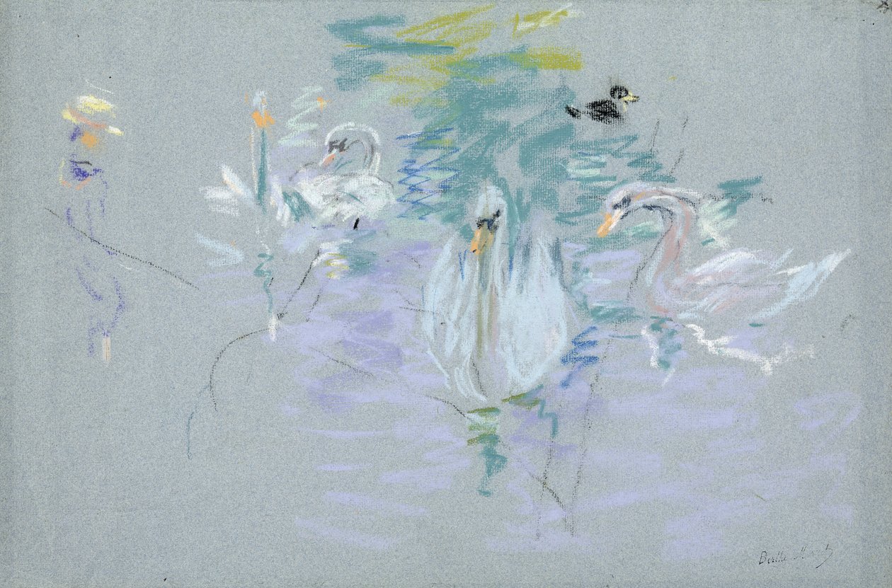 Cisnes, 1885 (pastel sobre papel) de Berthe Morisot