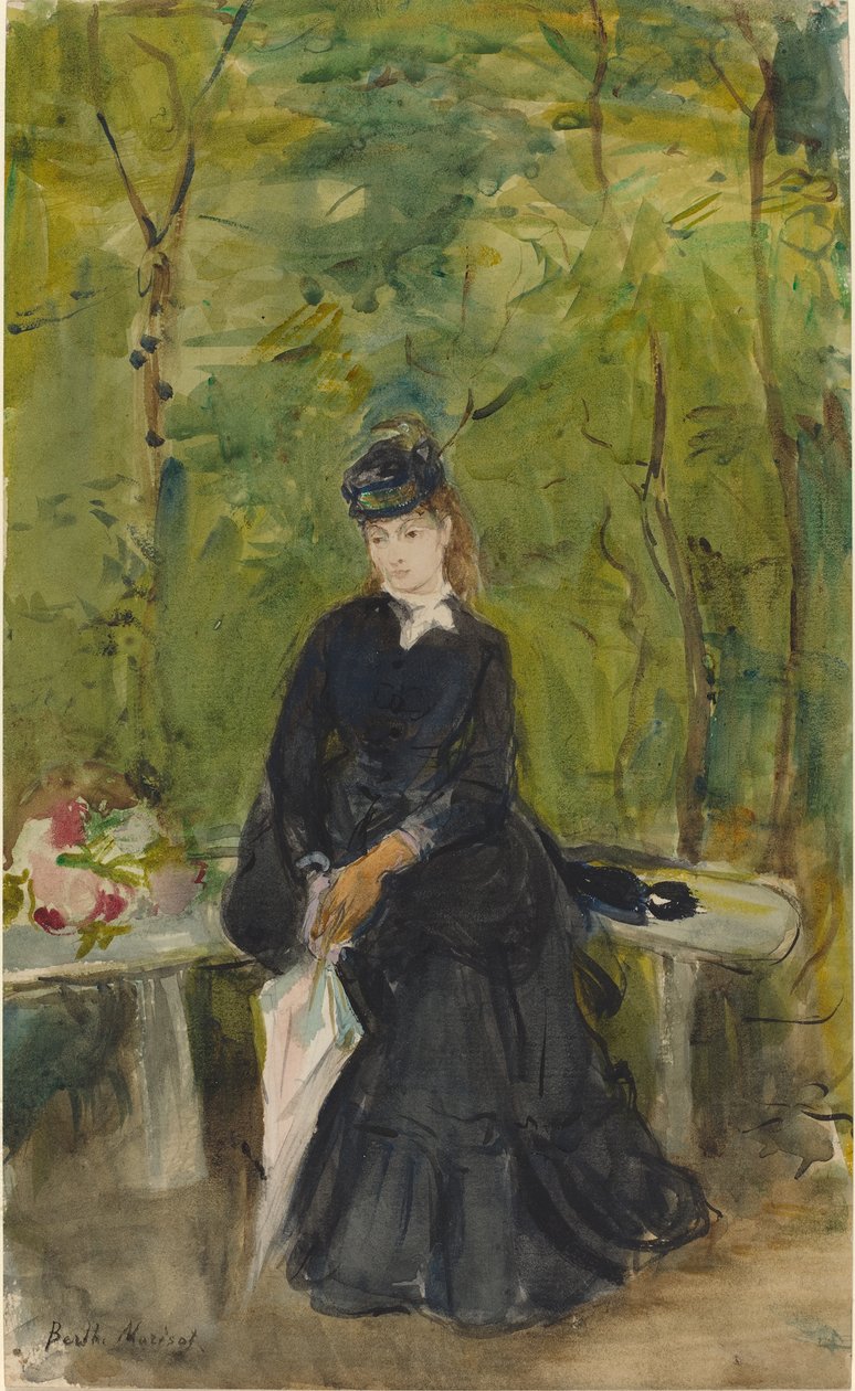 A irmã do artista, Edma, sentada em um parque, 1864 de Berthe Morisot