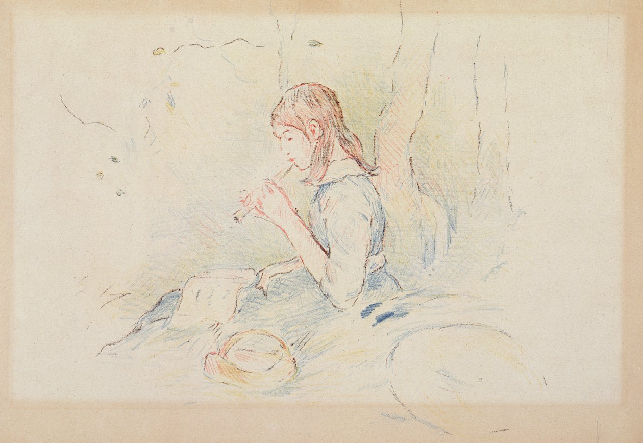 The Flageolet Player, 1890 (lápis de cor no papel) de Berthe Morisot