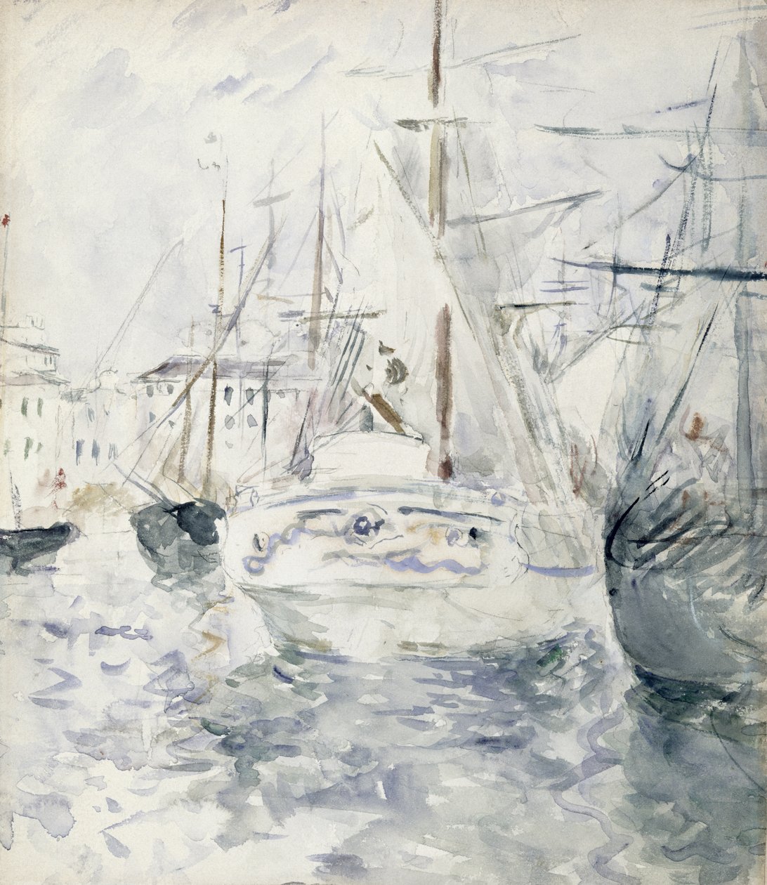 Barco Branco no Porto, Nice, 1881 (wc no papel) de Berthe Morisot