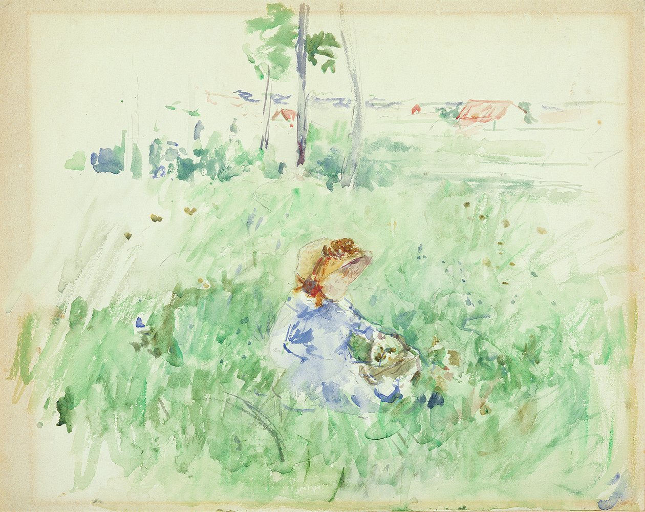 Rapariga sentada no gramado, 1882 de Berthe Morisot