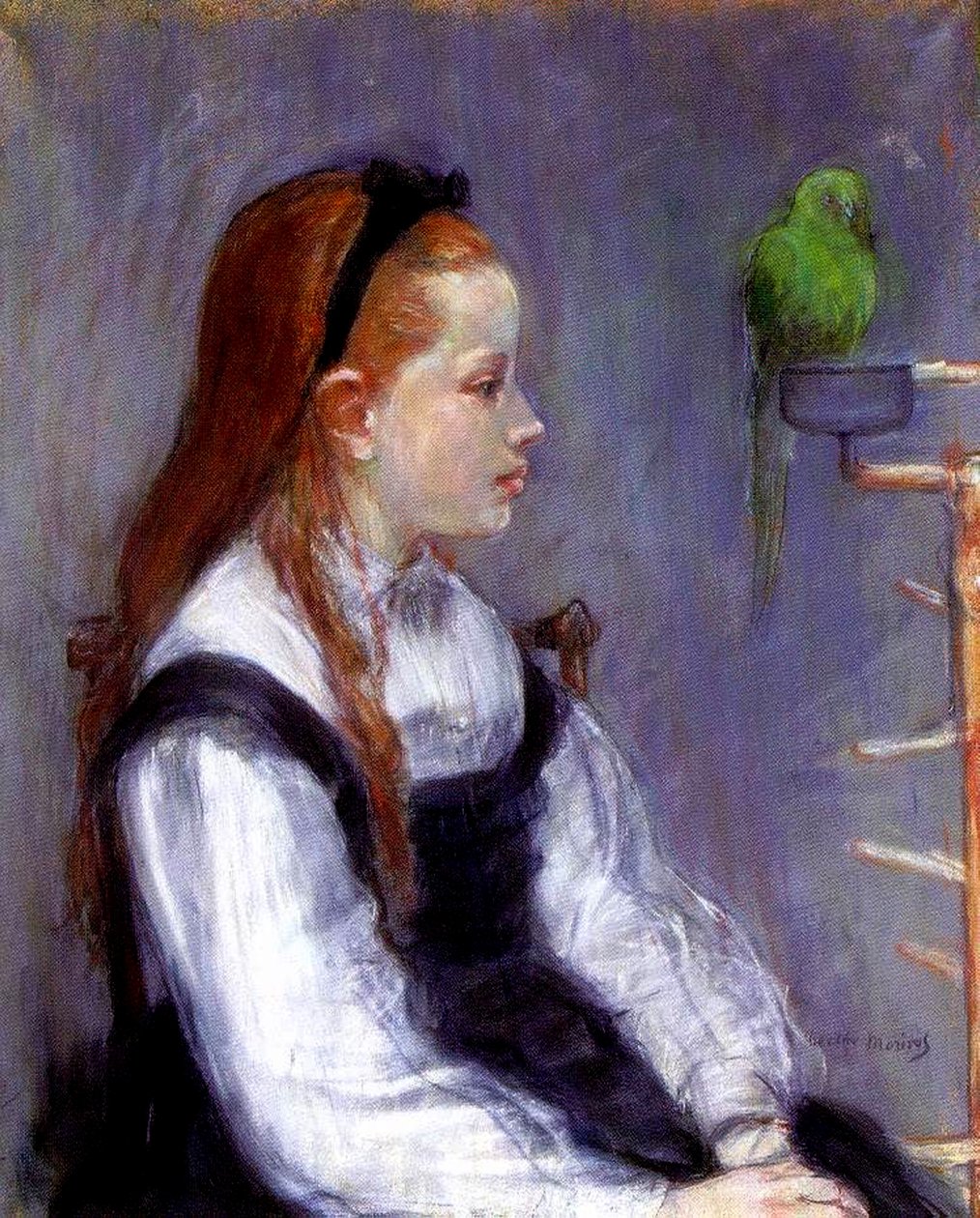 Menina jovem, com, um, papagaio, c.1873, (pastel, ligado, paper) de Berthe Morisot