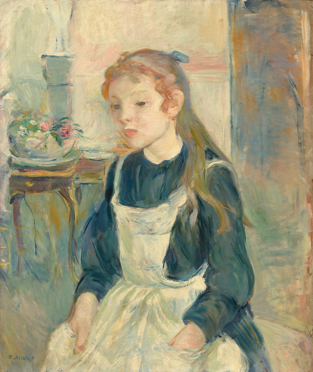 Menina jovem, com, um, avental de Berthe Morisot