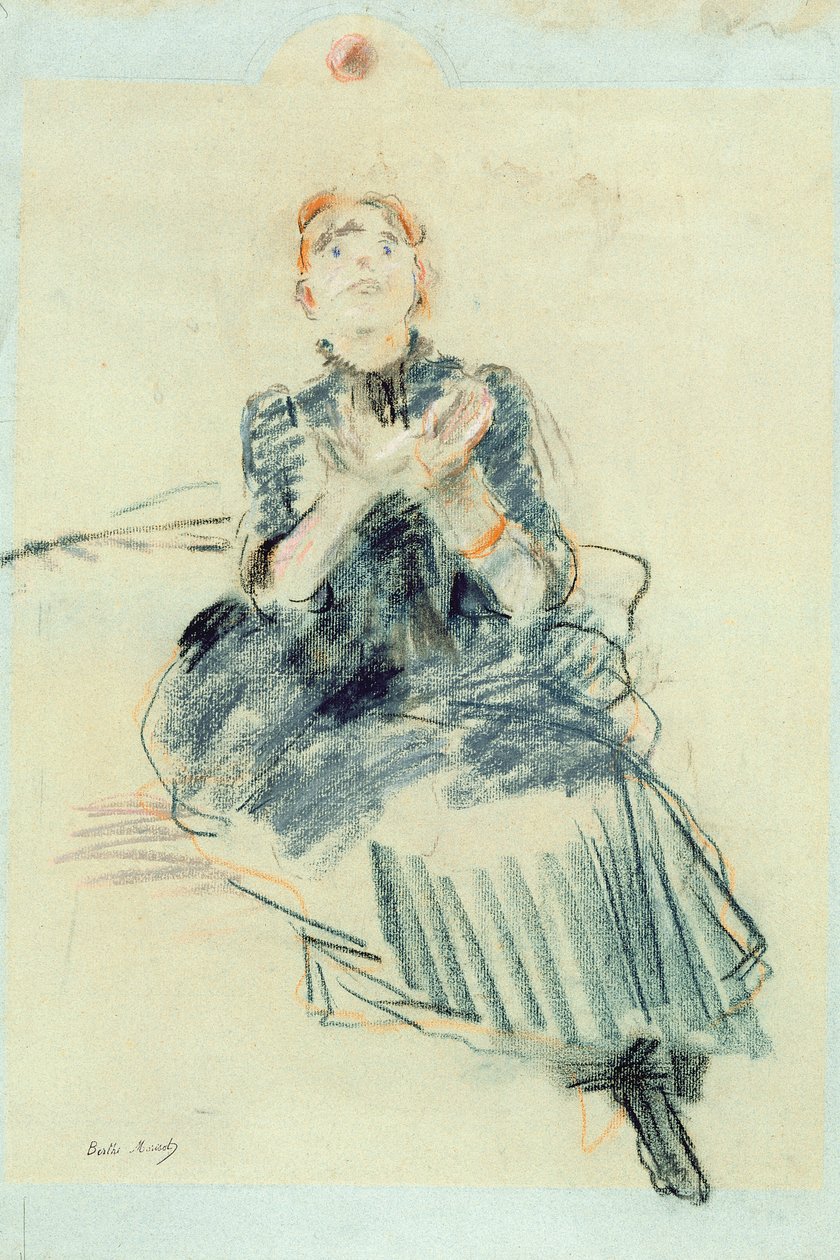 Menina jovem, tocando, com, um, bola, 1886, (pastel, ligado, paper) de Berthe Morisot