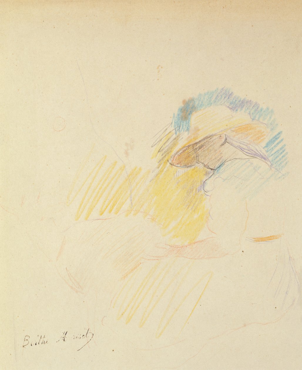 Menina jovem, sentando, em, um, jardim, 1887, (colored, pencil on paper) de Berthe Morisot