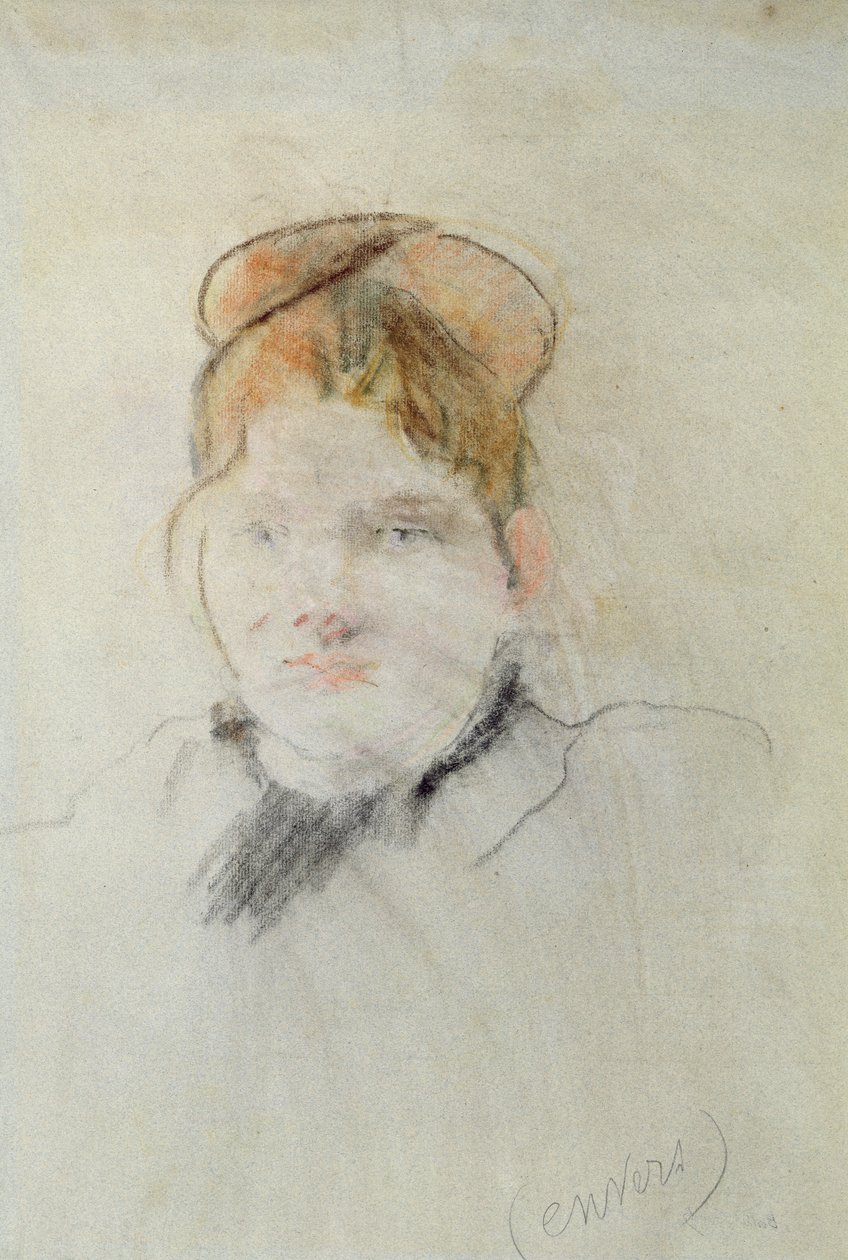 Cabeça de uma mulher, 1886 (pastel sobre papel) de Berthe Morisot