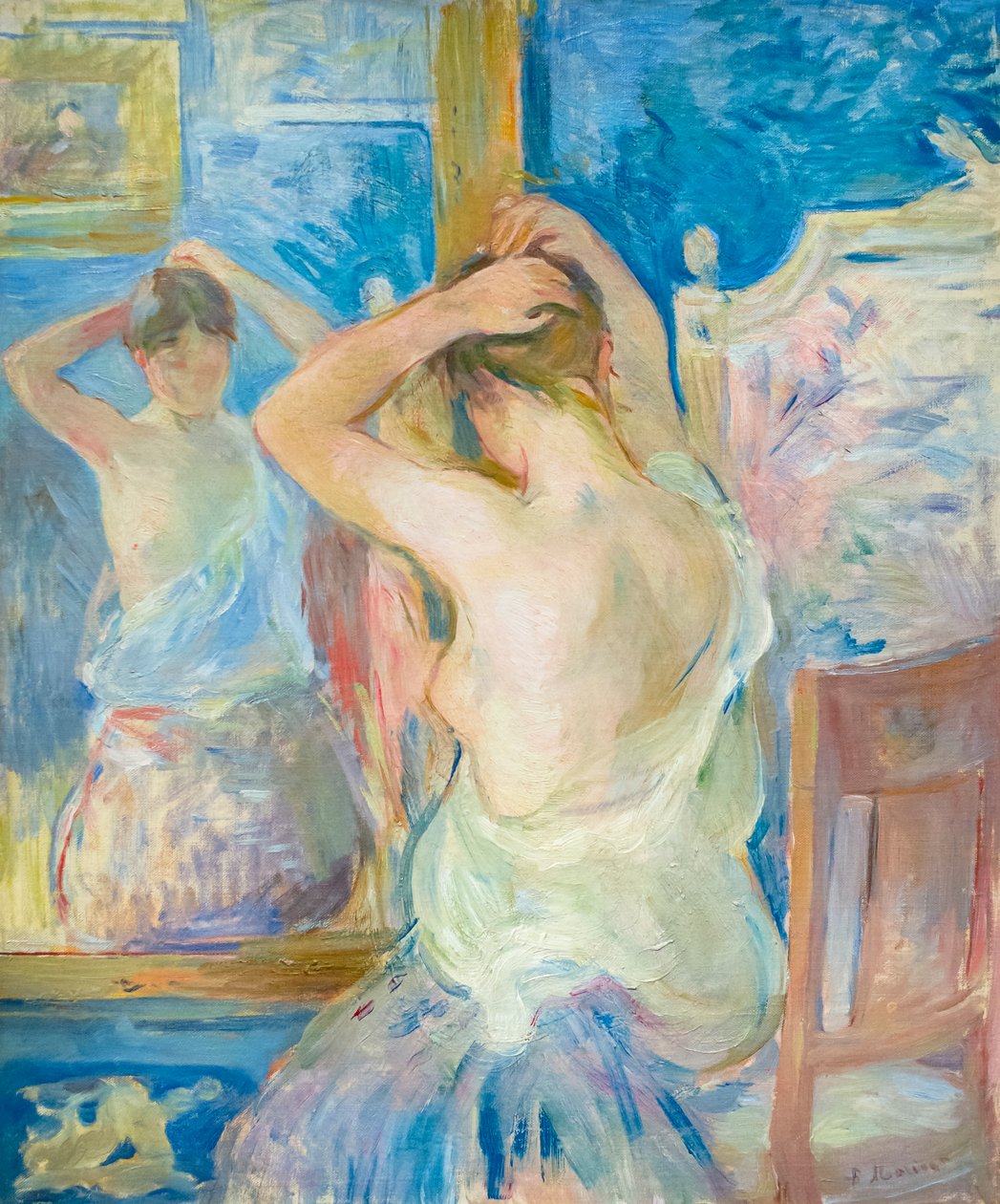 Em frente ao espelho, c. 1890 (óleo sobre tela) de Berthe Morisot