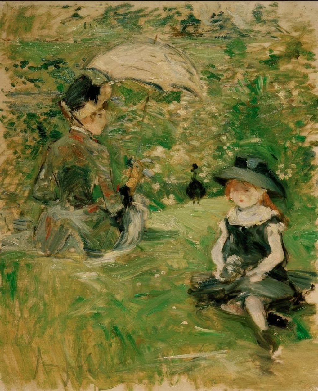 Jovem mulher e criança na ilha de Berthe Morisot