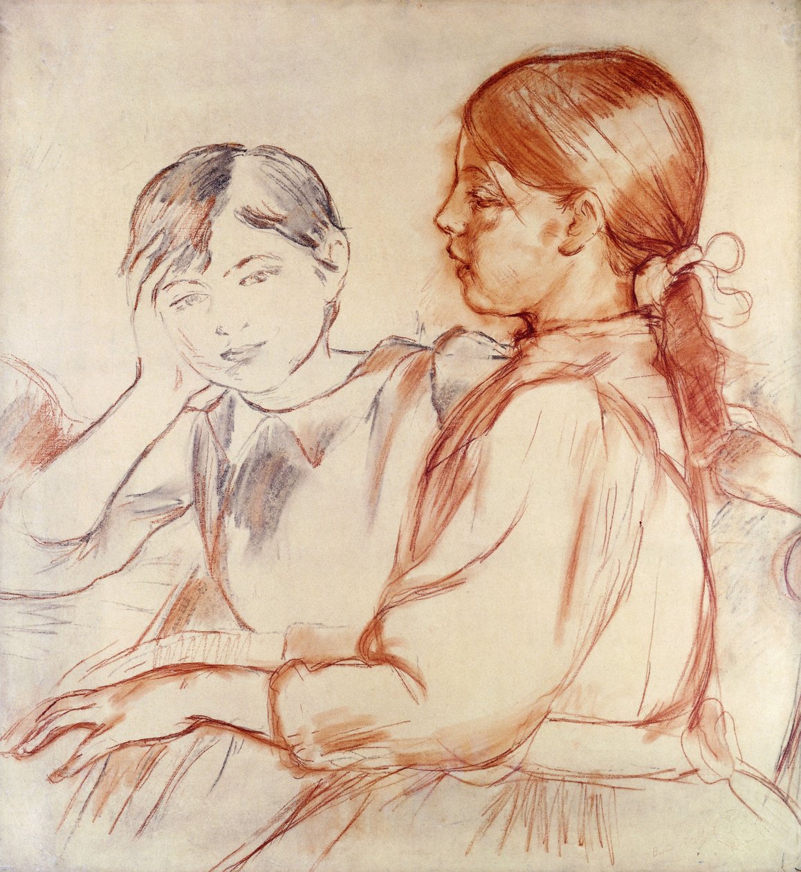 Julie Manet e Jeannie Gobillard no piano; Julie Manet e Jeannie Gobillard no piano, 1887-88 de Berthe Morisot