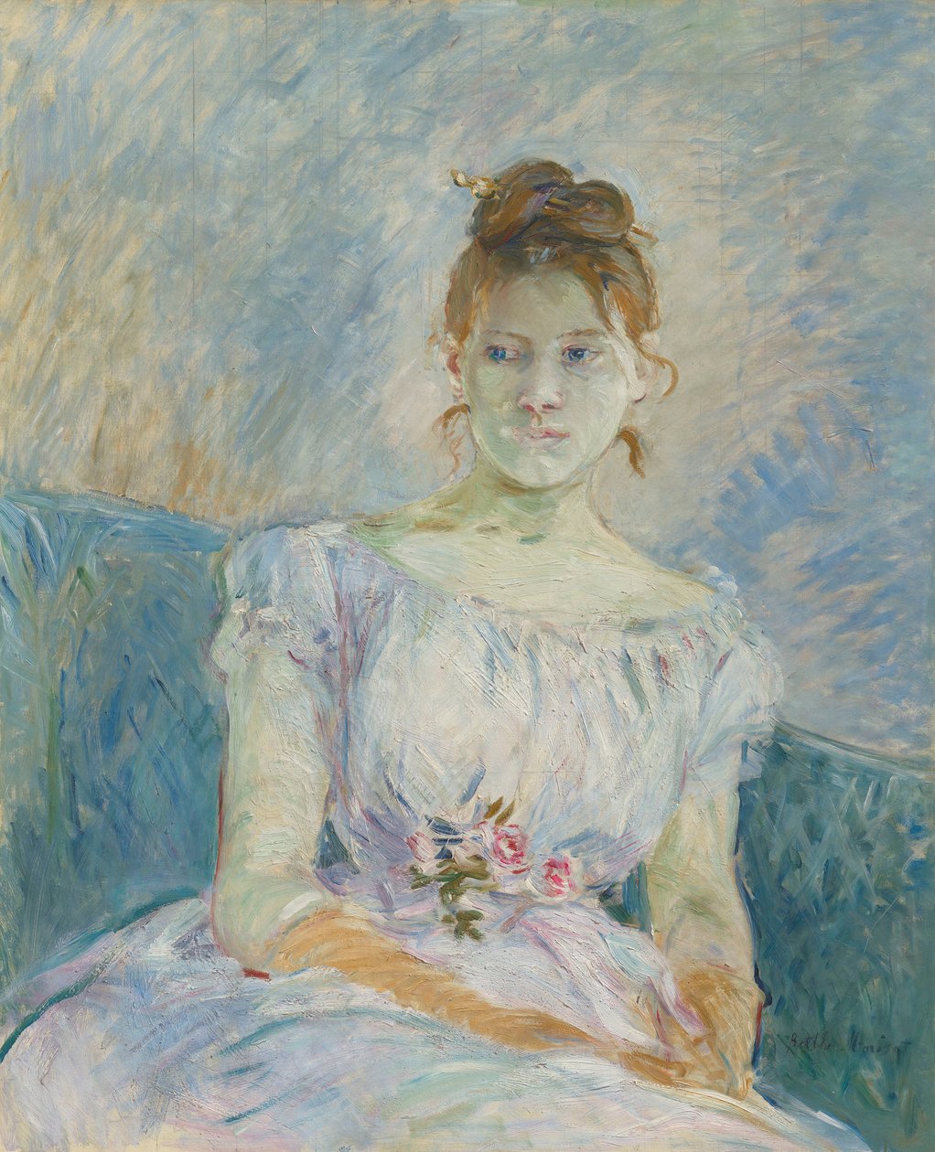Paula Gobillard em seu vestido de baile, 1887. de Berthe Morisot