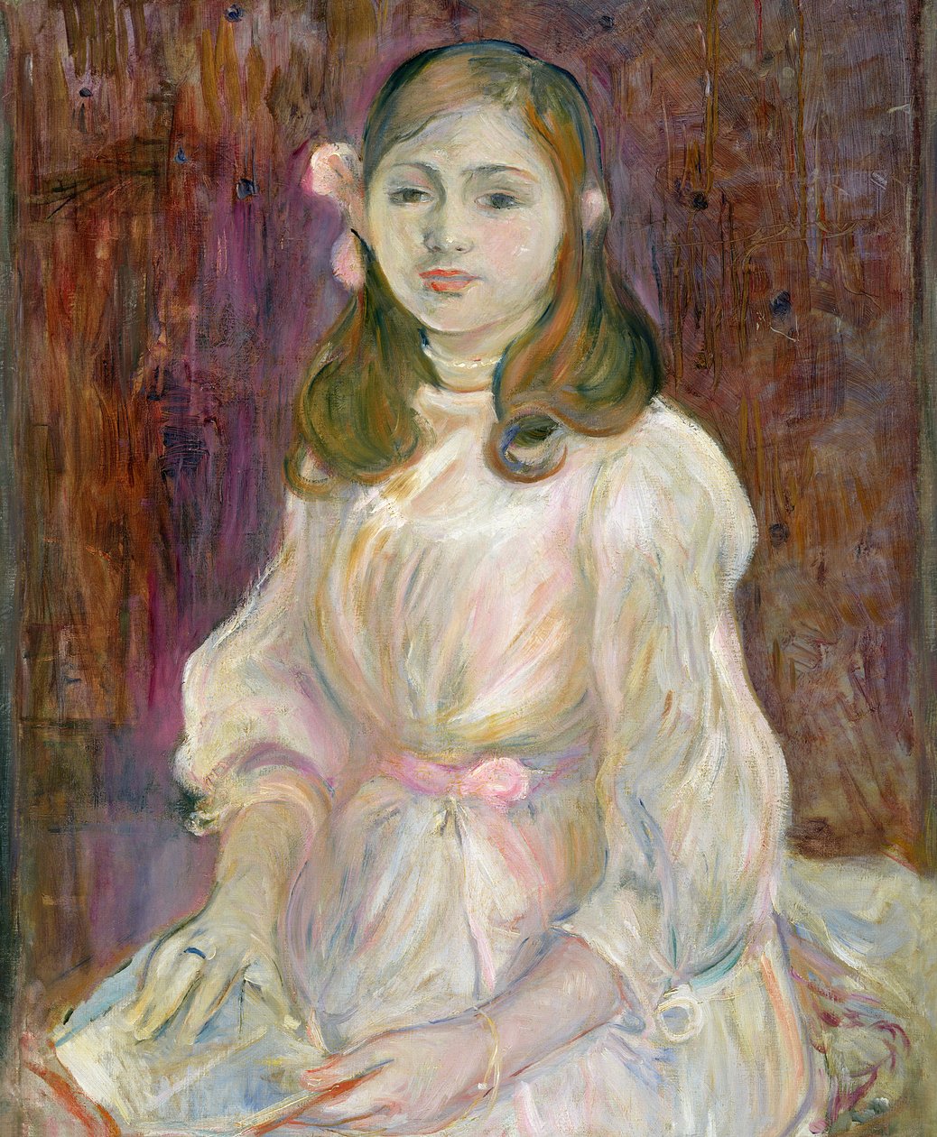Retrato de Julie Manet (1878-1966) Segurando um livro, 1889 de Berthe Morisot