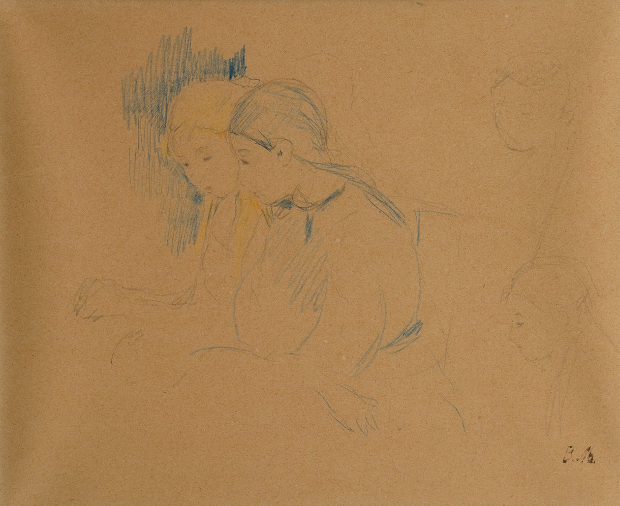 Retrato de meninas (giz de cera e lápis de cor) de Berthe Morisot