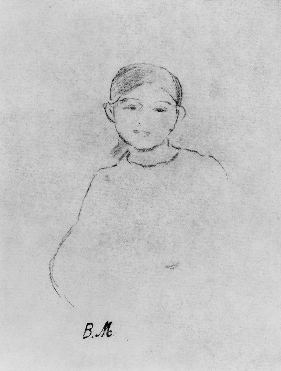 Retrato de uma jovem garota, 1887 (chumbo preto no papel) de Berthe Morisot