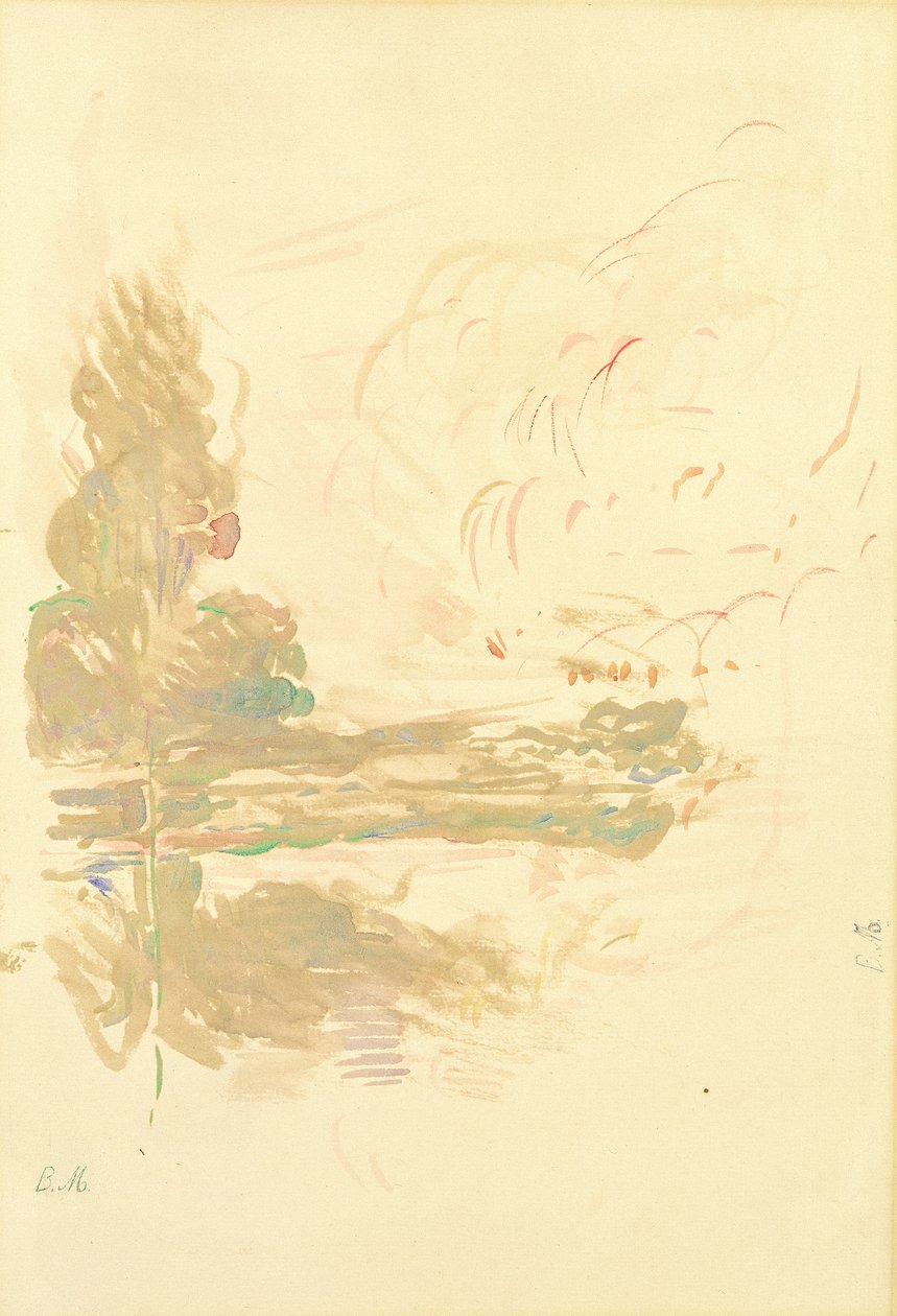 Reflexões no Sena, 1890 (aguarela sobre papel) de Berthe Morisot