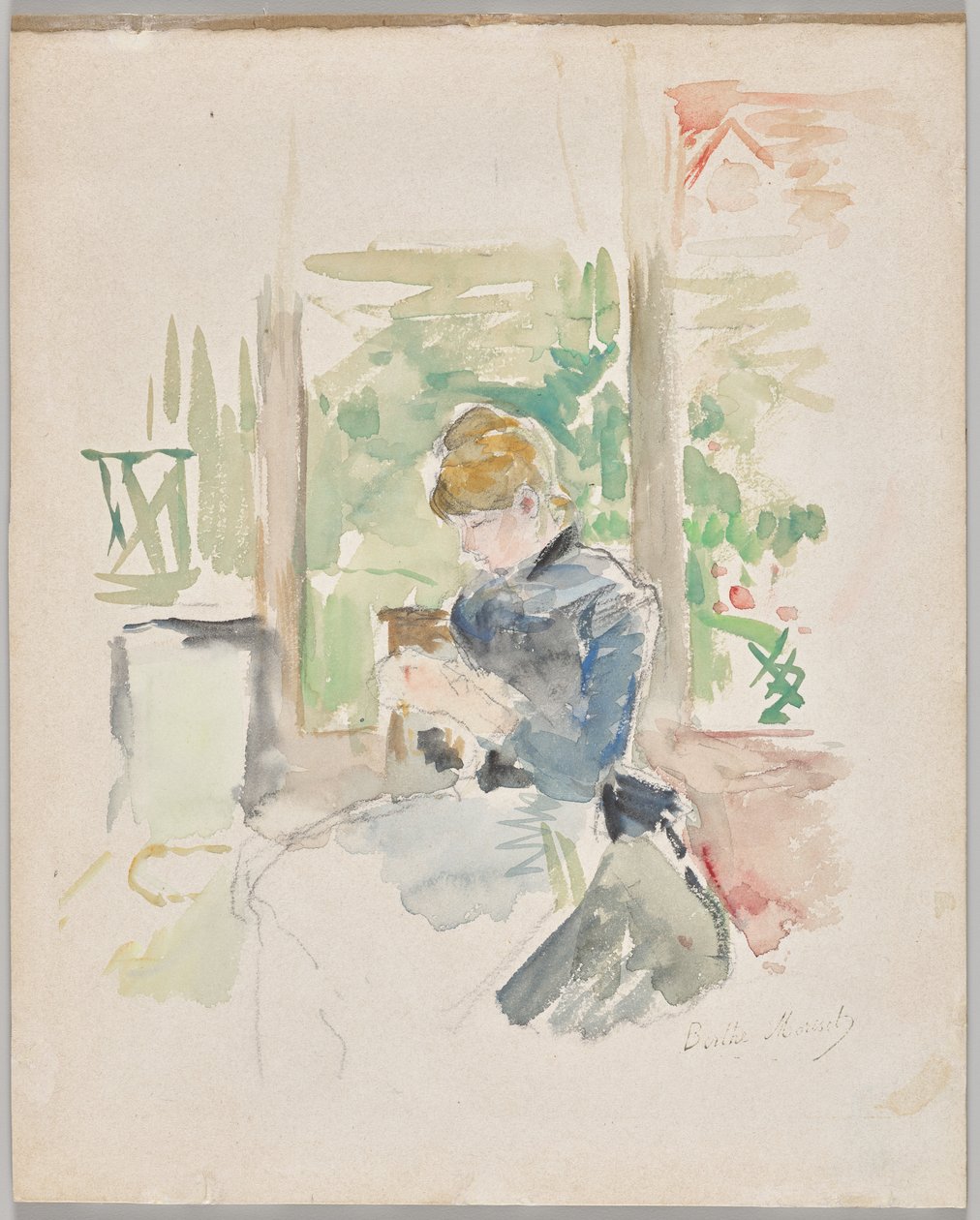 A costurar junto à janela de Berthe Morisot
