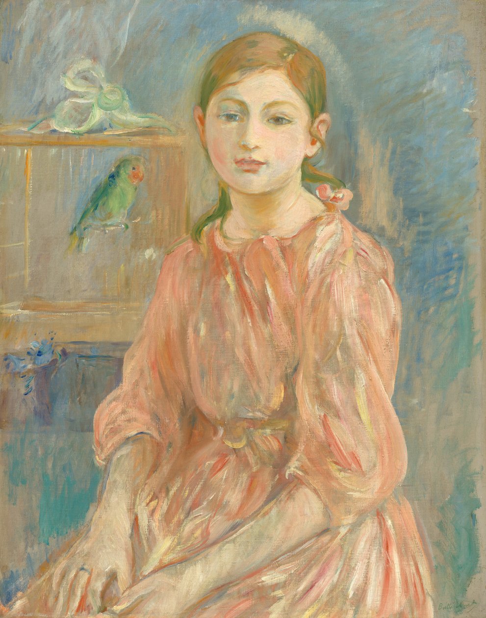A filha do artista com um periquito de Berthe Morisot
