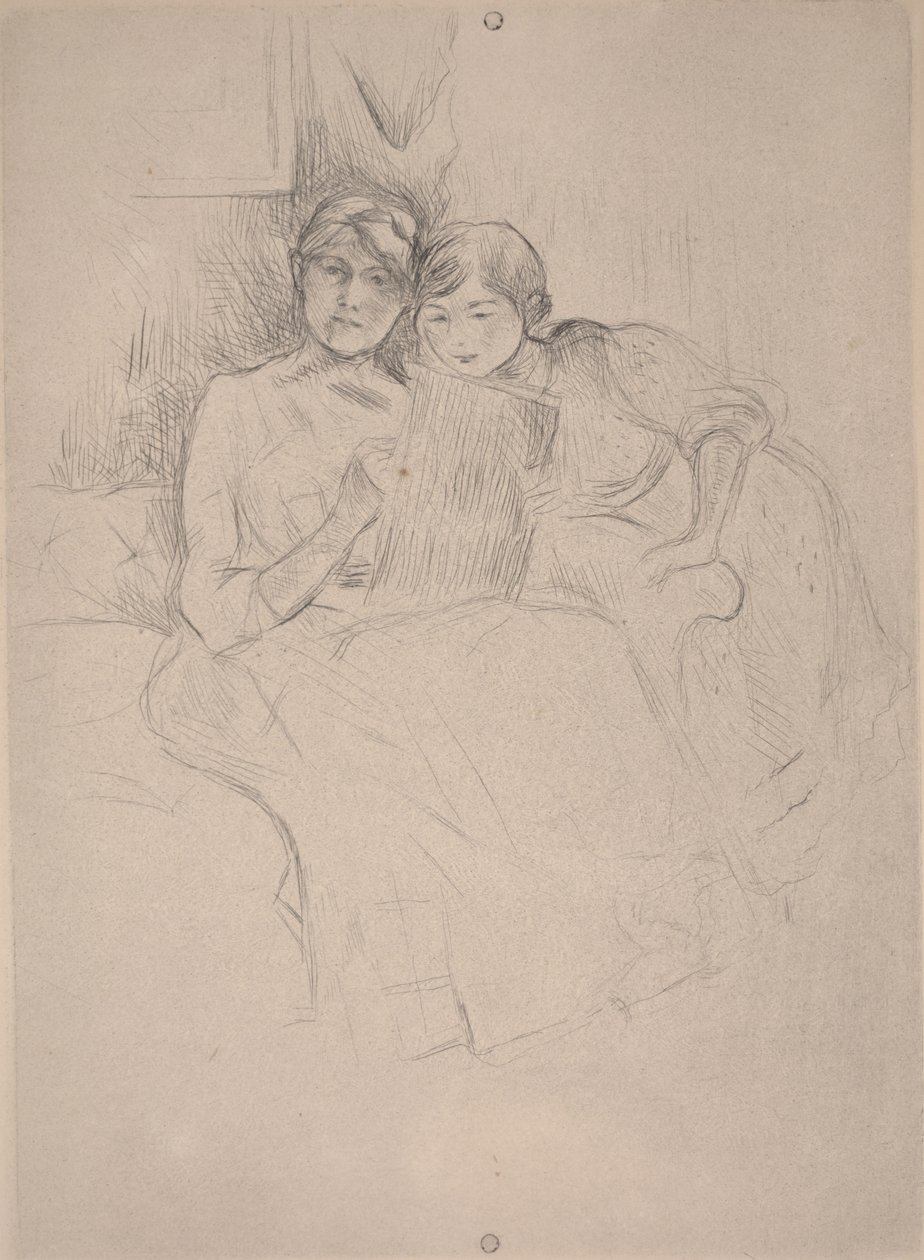 A lição de desenho - Berthe Morisot desenhando com sua filha, c.1889-90 (ponto seco) de Berthe Morisot
