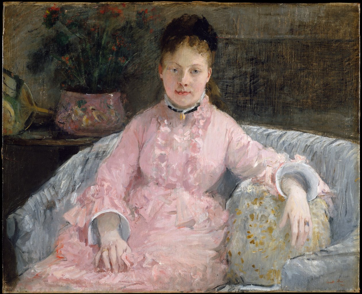 O Vestido Rosa (Albertie-Marguerite Carré, mais tarde Madame Ferdinand-Henri Himmes, 1854–1935) de Berthe Morisot