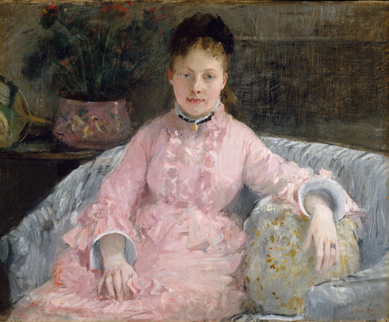 O vestido rosa, c.1870 (óleo sobre tela) de Berthe Morisot