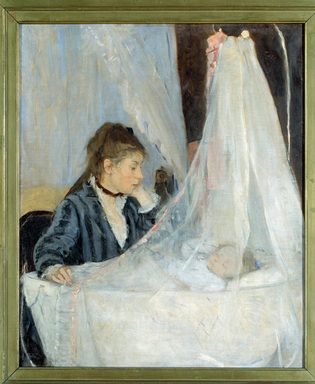 O berço Representação da irmã da artista, Edma, cuidando do sono de sua filha, Blanche - Pintura de Berthe Morisot (1841-1895) 1872. Dim. 0,56 x 0,46 m - Paris, musee d