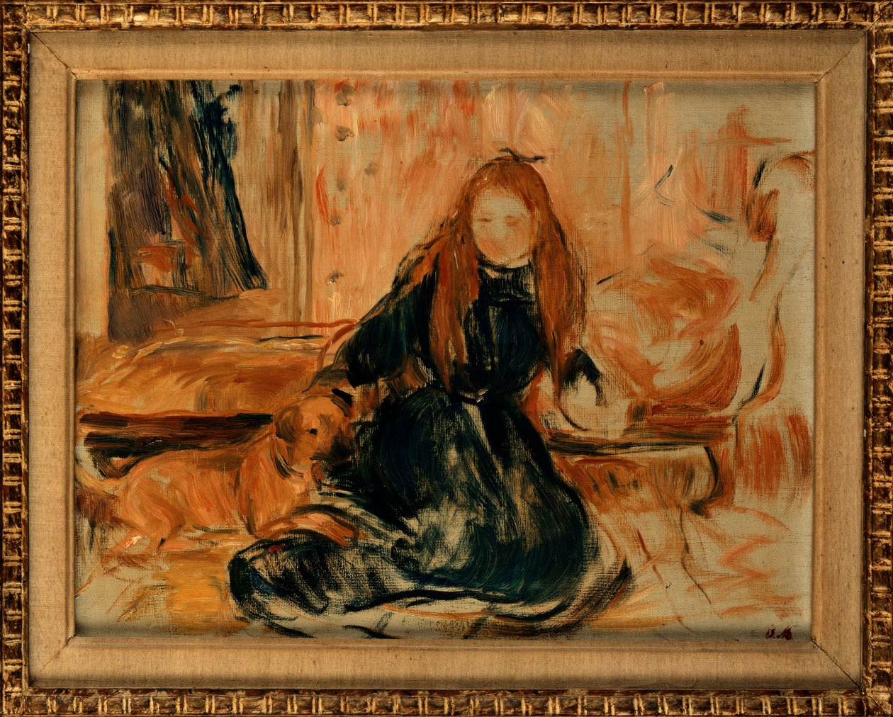 Jovem brincando com um cachorro, 1892 de Berthe Morisot