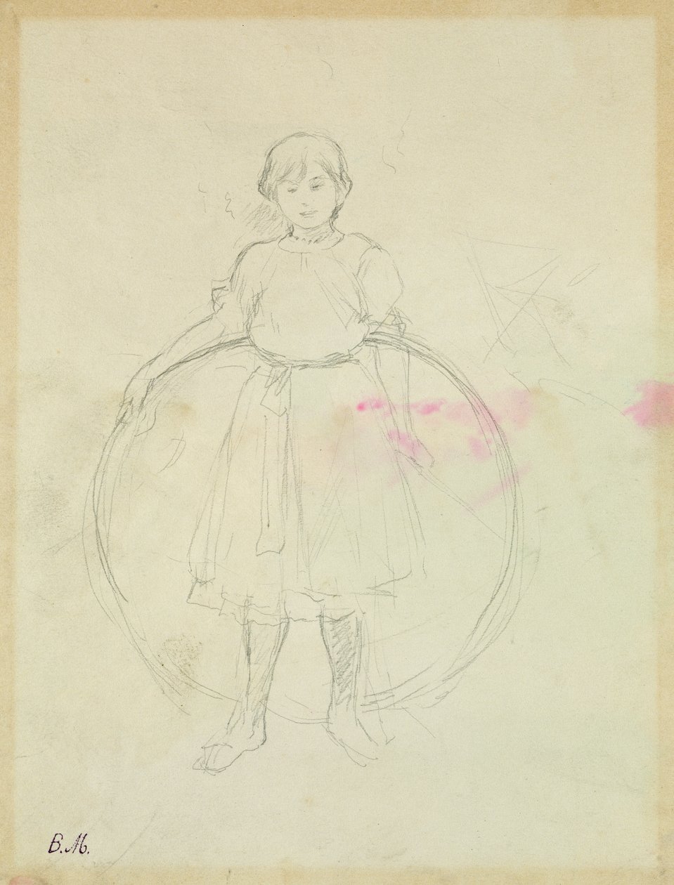 Rapariga com um aro, 1888 (grafite sobre papel) de Berthe Morisot