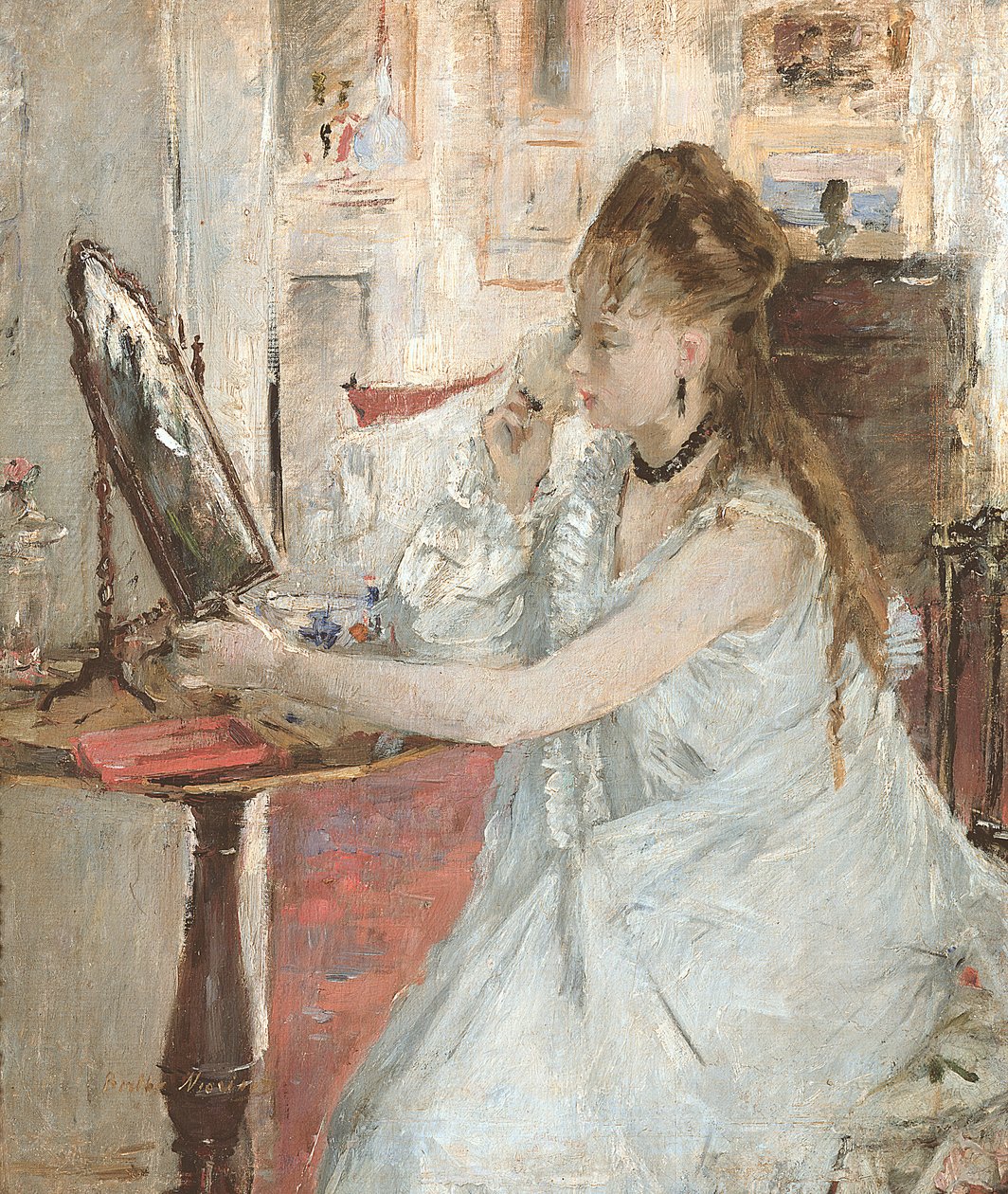 Mulher jovem pintando o rosto de Berthe Morisot