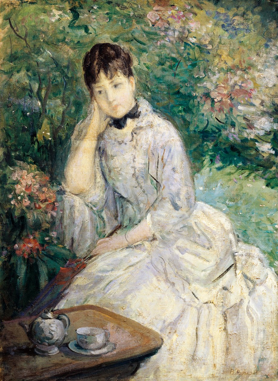 Jovem Mulher Sentada num Sofá (óleo sobre tela) de Berthe Morisot
