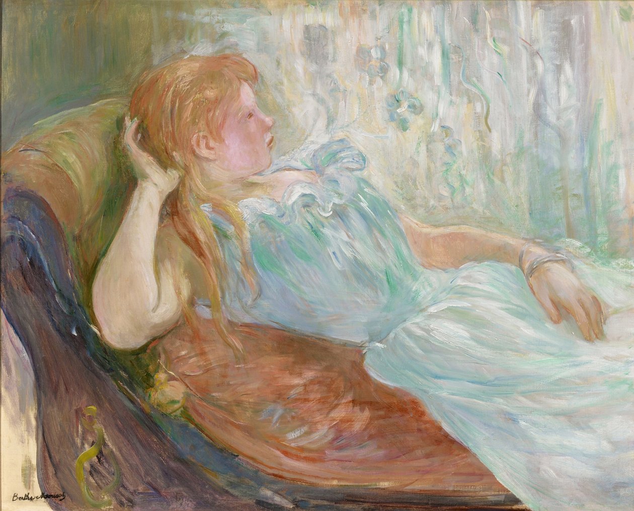Mulher jovem num sofá de Berthe Morisot