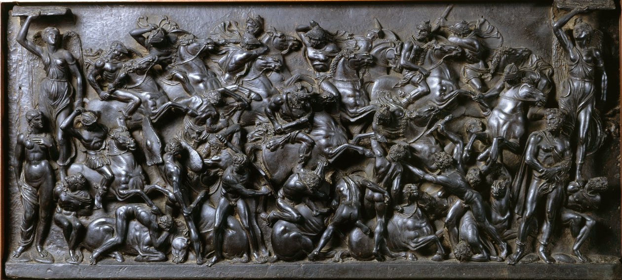 Batalha entre Romanos e Bárbaros (bronze) - Batalha dos Romanos e Bárbaros (Batalha dos Cavaleiros). Meias em relevo de bronze feitas por Bertoldo di Giovanni (1420-1491) de Bertoldo di Giovanni