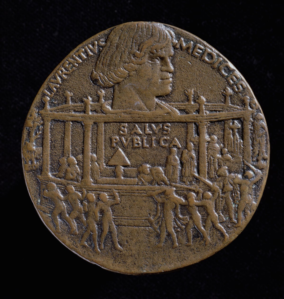Medalha com o chefe de Lorenzo De&39;Medici (1449-92) comemorando a conspiração de Pazzi de 1478 (reto) (bronze) (para verso ver 120956) de Bertoldo di Giovanni