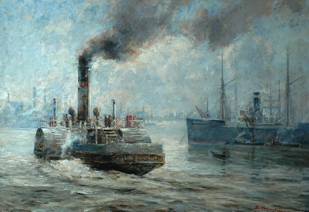 Um dia nebuloso no rio Rochester de Bertram Priestman