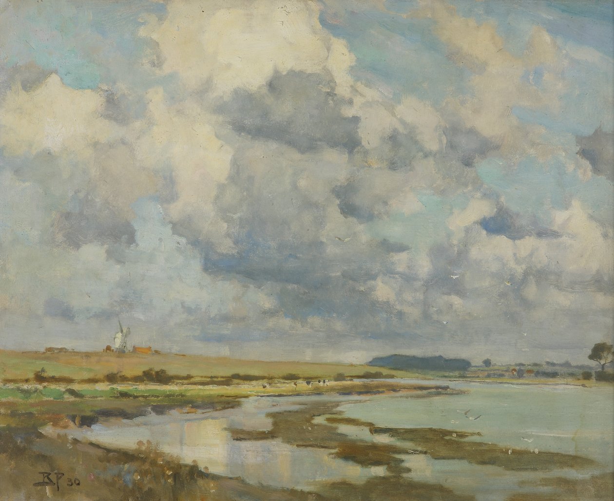 Nuvens sobre o Orwell (óleo sobre tela) de Bertram Priestman