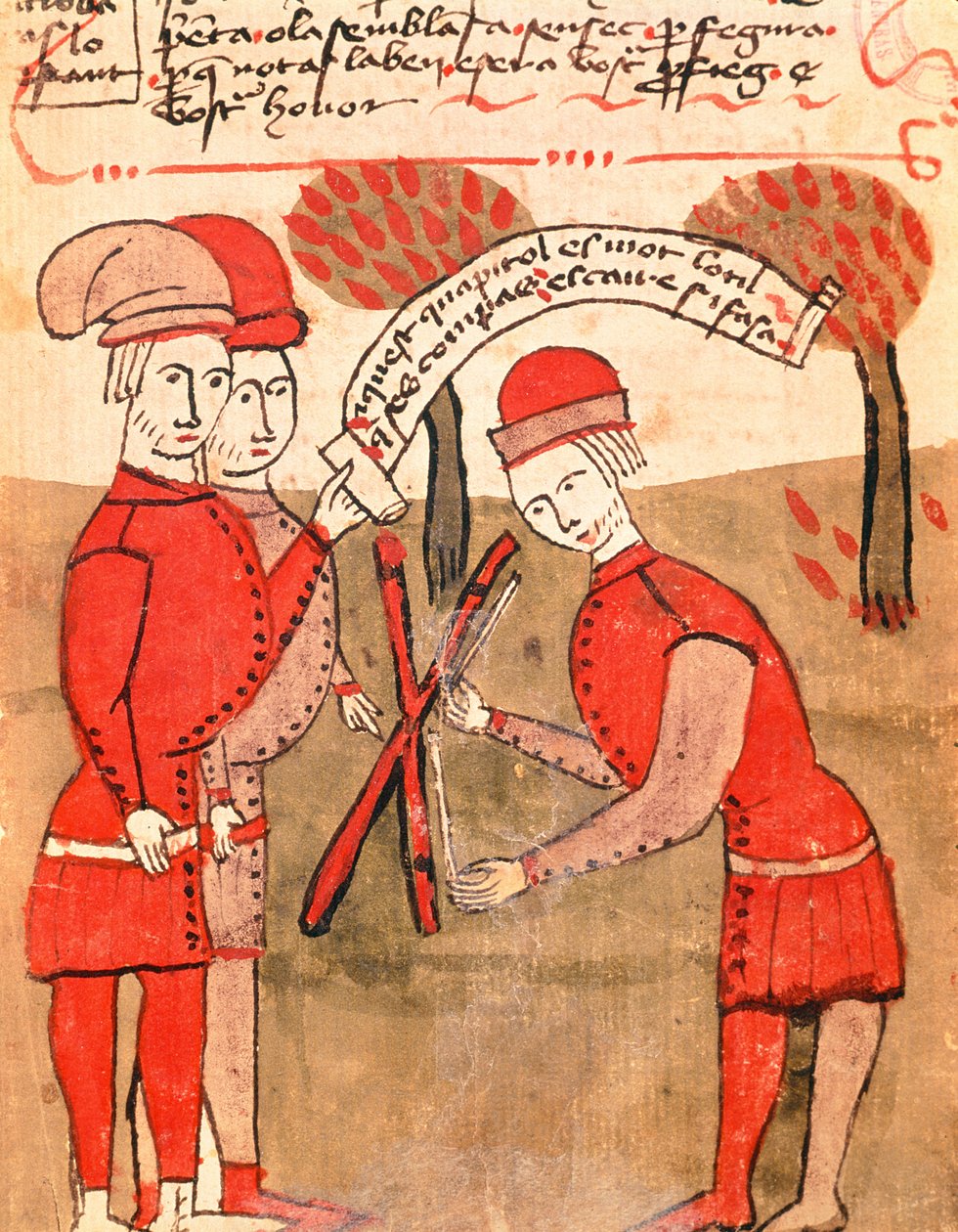 Ms 327 fol.218r Medindo um campo, de &39;Survey Survey&39; por Arnaud de Villeneuve (1240-1312) de Bertrand Boysset