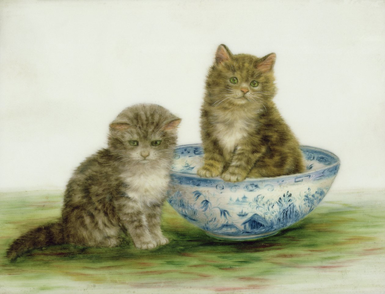 Gatinho em uma tigela azul China de Bessie Bamber