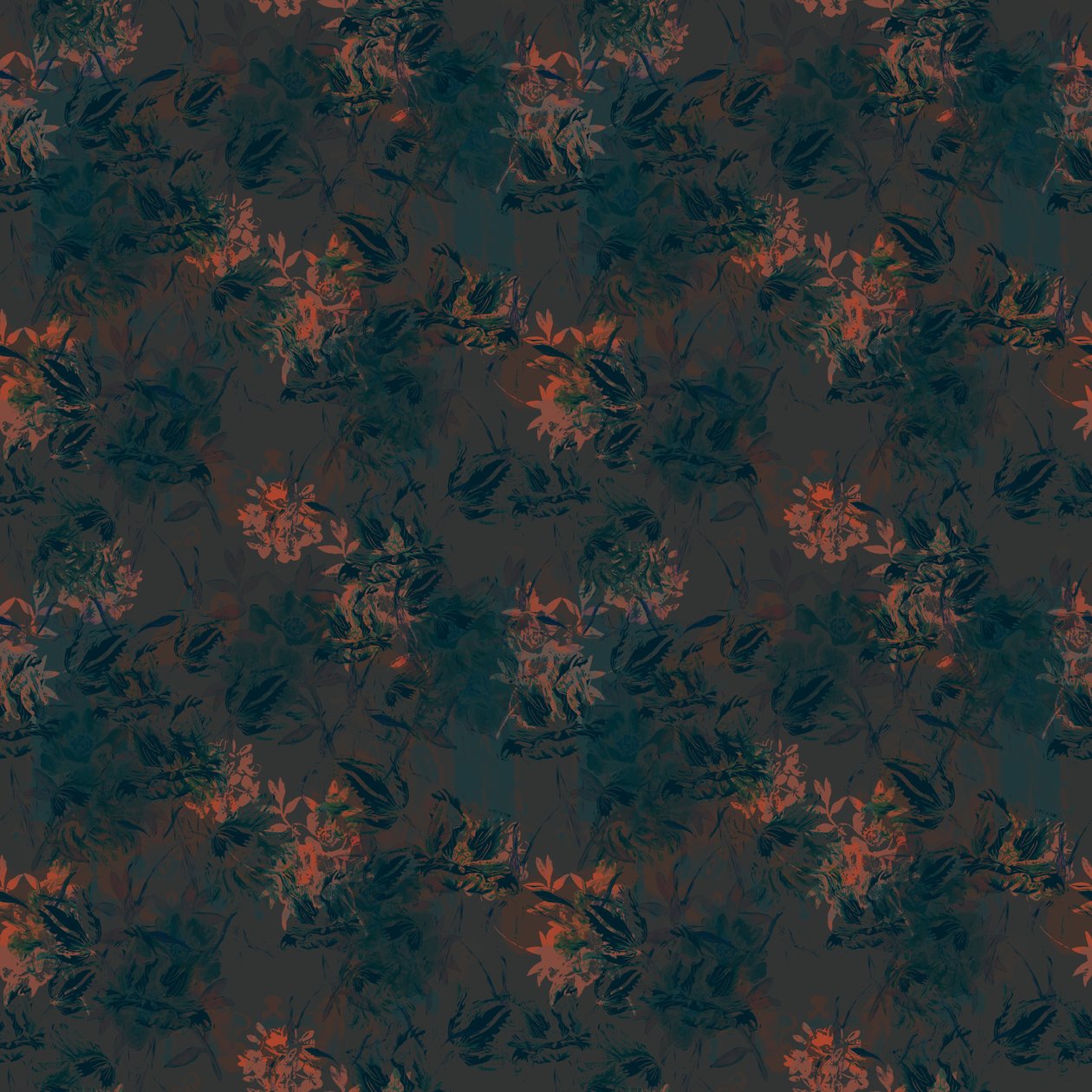 Burnt Umber Floral, 2015 (padrão de repetição ilustrativo) de Beth Travers