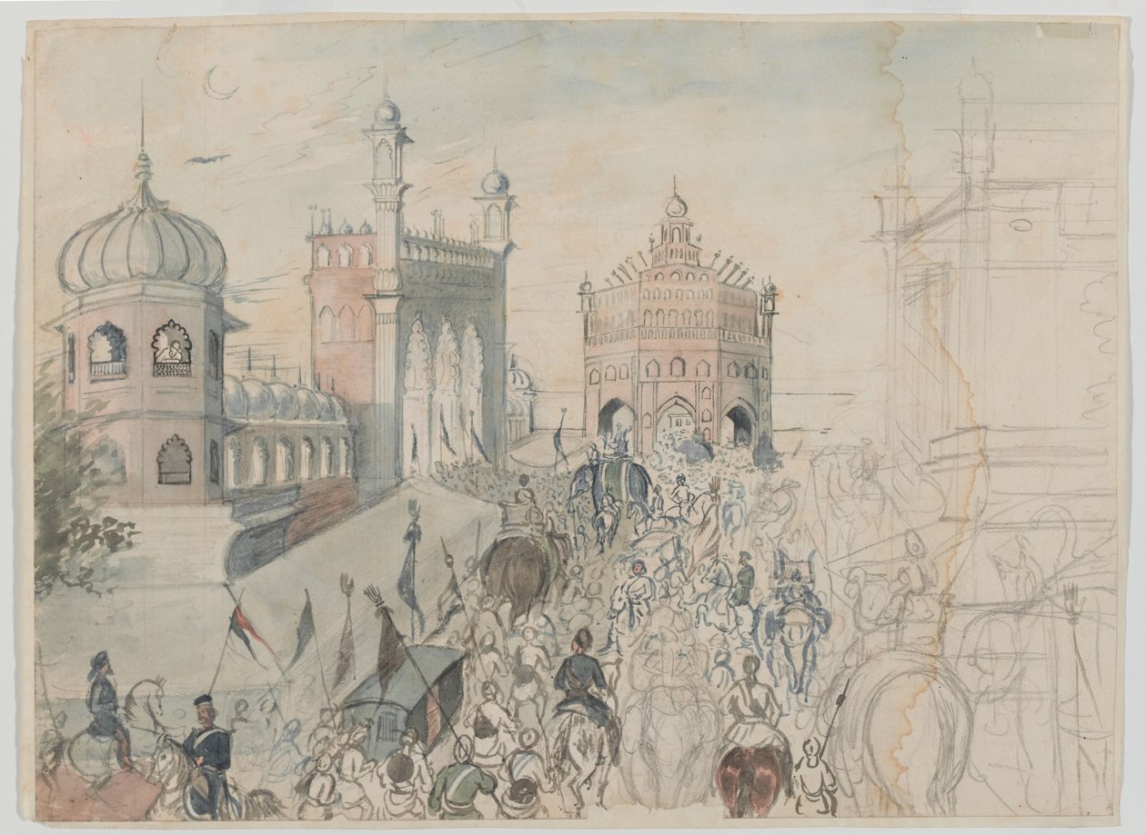 Tropas britânicas em uma cidade sikh, provavelmente Allahabad de Bethune Donald Grant