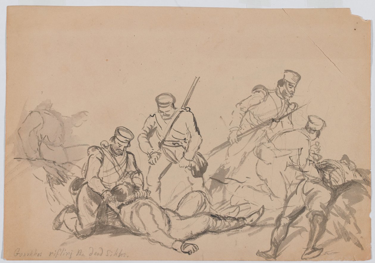 Goorkhas fuzilando os Sikhs mortos de Bethune Donald Grant